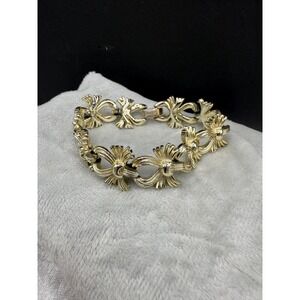 Vintage Coro Bracelet Gold Tone Link Flower‎ Size 7"